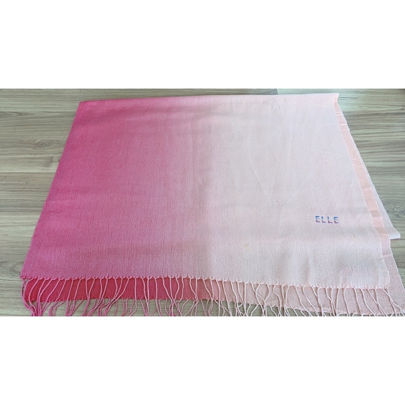 專櫃ELLE粉紅漸層羊毛/桑蠶絲披肩/圍巾