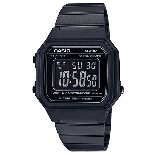 【CASIO】復古文青大顯身手不鏽鋼電子錶-黑(B-650WB-1B)正版宏崑公司貨