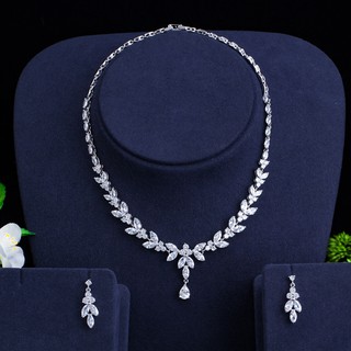 CWWZircons 奢華 CZ 派對服裝項鍊耳環婚禮新娘首飾套裝 J010