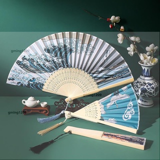優惠價拍照扇子中國風夏日古風仙鶴摺扇古代旗袍女版漢服兒童舞蹈小竹扇gming1209