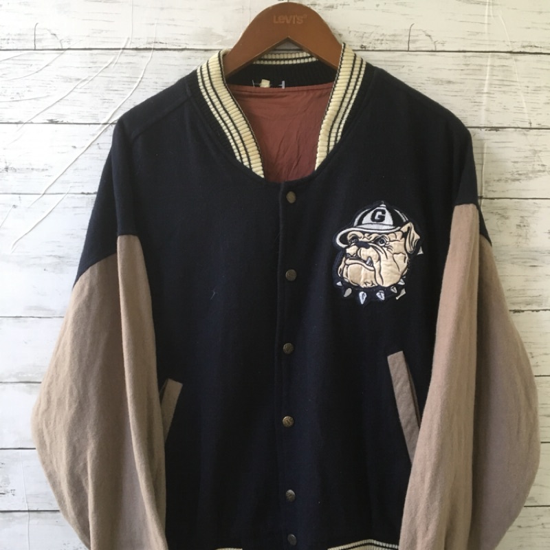 《舊贖古著》NCAA 喬治城 棒球外套 刺繡 鋪棉 毛料 古著 vintage
