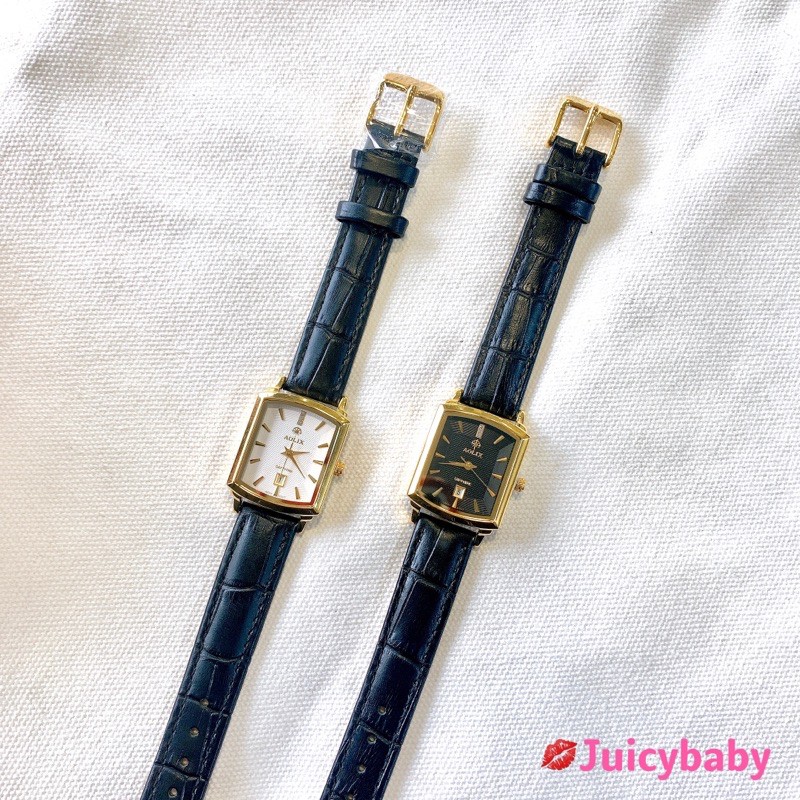 💋Juicybaby ✨Aolix 奧歷士✨復古典雅方型女錶 日期 流行手錶 防刮鏡面皮帶錶 保固兩年 金錶 禮物 現貨