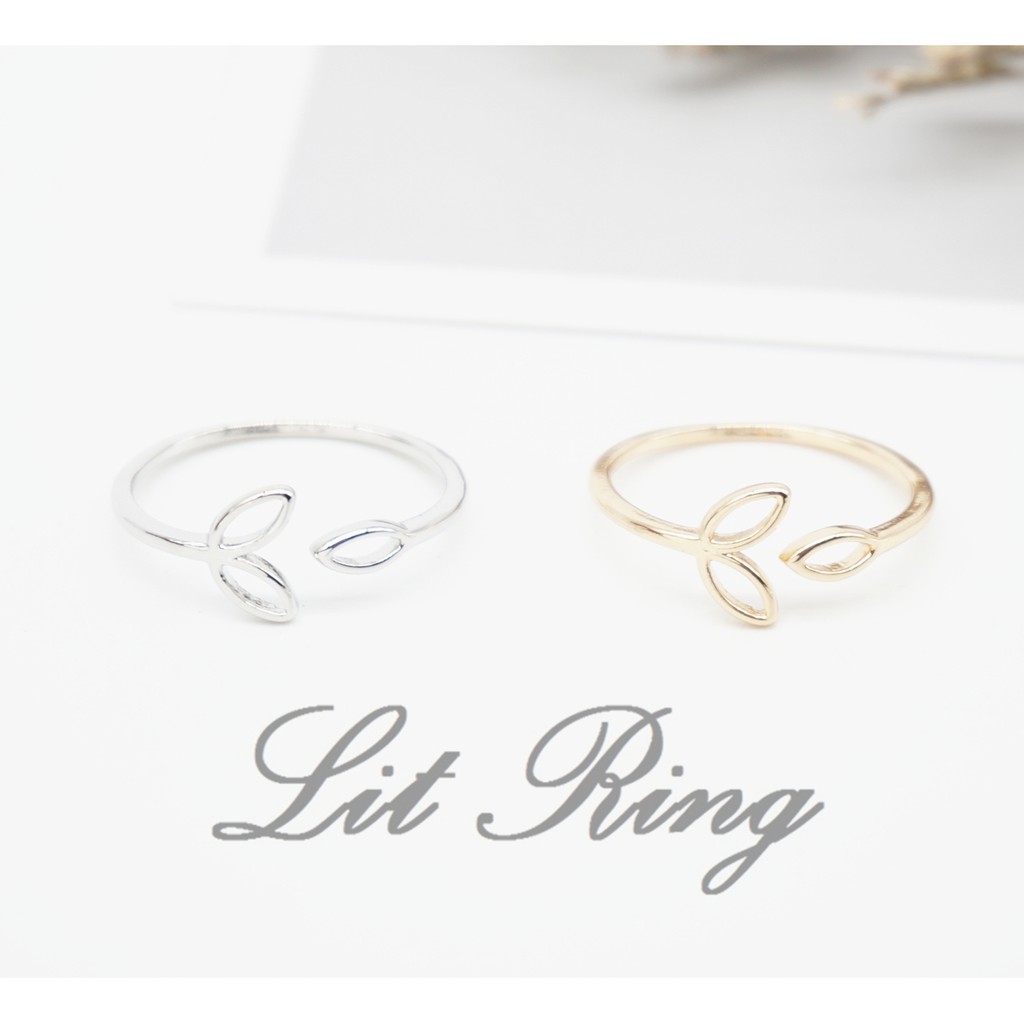 【Lit Ring】鏤空葉子開口戒指。清新 銀色 金色 樹葉 人魚尾 花環 花圈 桂冠 可調式 活圍 細戒指 線戒 飾品