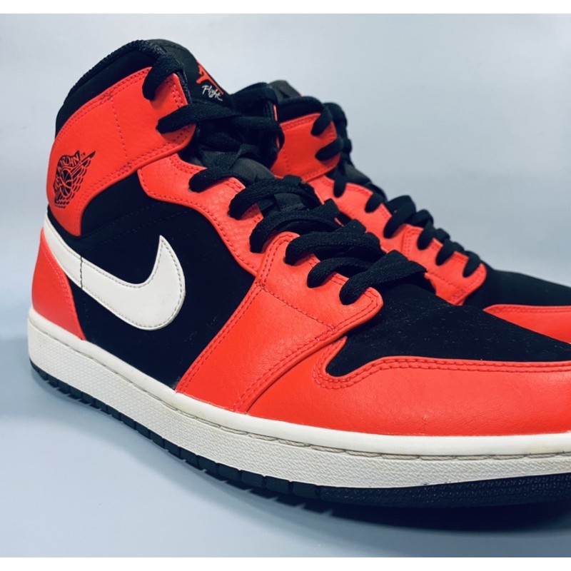 NIKE AIR JORDAN 1 MID us12 號 黑橘配色 白勾 小灌籃 男鞋 九成新 保證正品