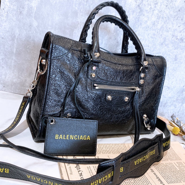 二手旗艦 Balenciaga City 黑色 羊皮 銀釦 手提 塗鴉肩背帶 肩背 機車包 (中友店)08505