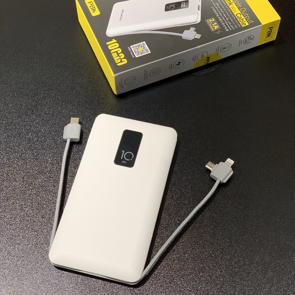 AWEI P8K 10000mAh POWER BANK 自帶線 三合一 行動電源 隨充 行動充 移動電源 (含充電線)