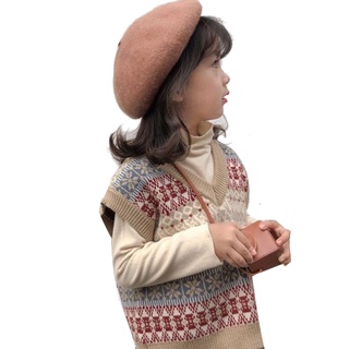 聖誕裝 兒童韓版針織毛衣馬甲冬裝新款2021男女寶寶民族風內搭V領背心 現貨 潮寶貝兒