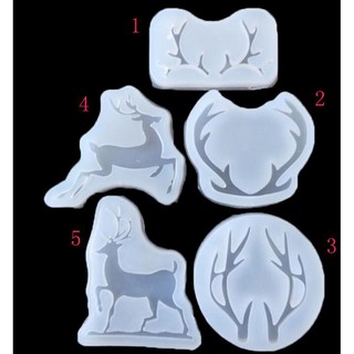 *5號模具館* 小龍5款不同聖誕麋鹿 鹿角水晶滴膠ab膠矽膠模具 diy手機飾品掛件鏡面