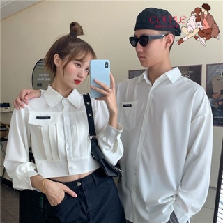 【COUPLE】🔥🔥季新款韓版寬鬆POLO領情侶裝長袖襯衫上衣女學生潮