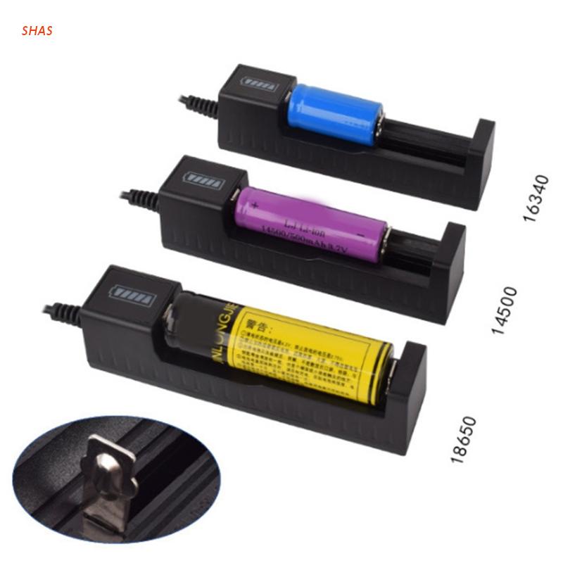 Shas 鋰電池充電器帶 USB 1 槽電池快速充電 18650 14500 16340 可充電電池便攜式