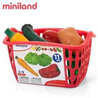 【西班牙miniland】蔬菜11件附購物提籃 西班牙製 家家酒 擬真