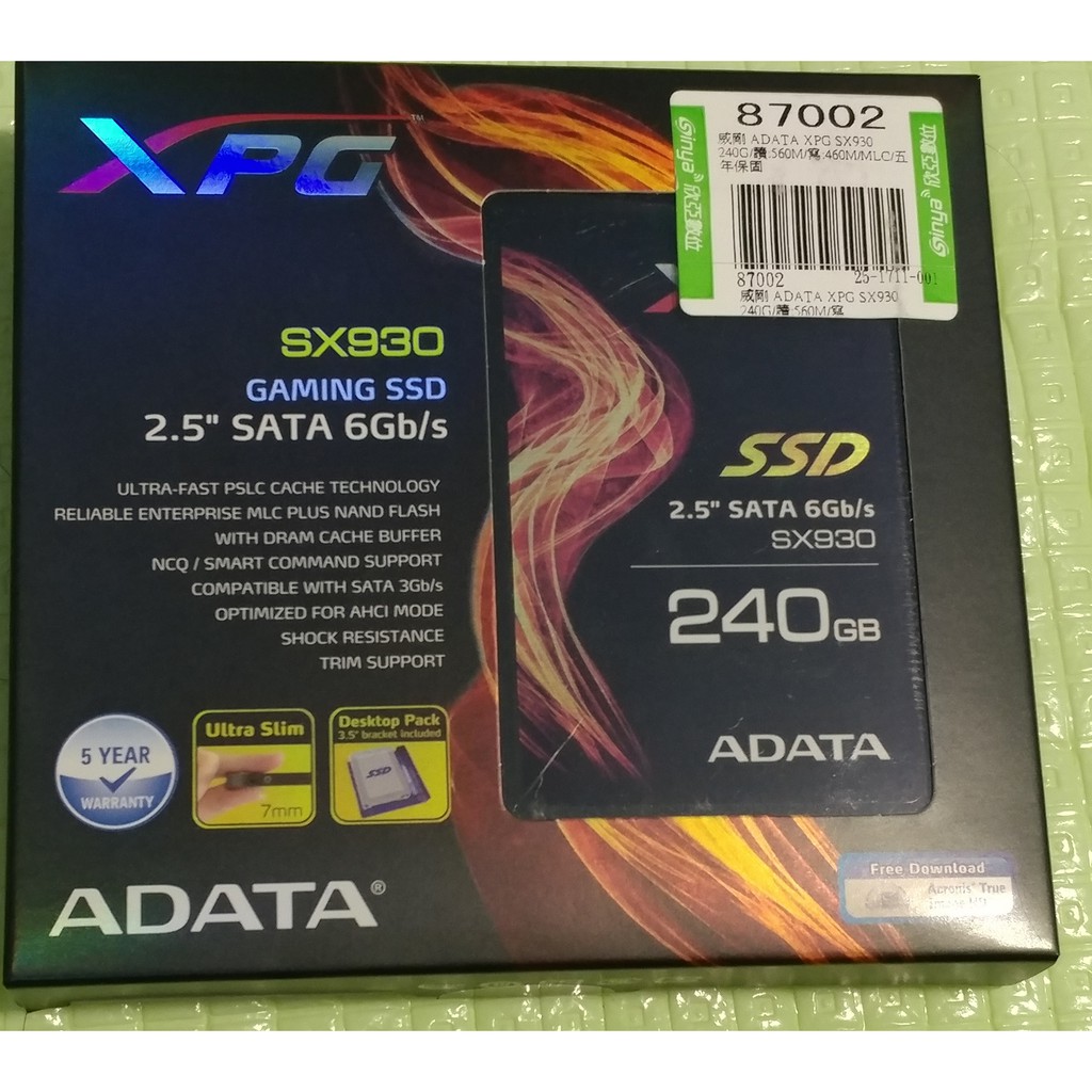 &lt;僅拆封&gt; 固態硬碟SSD 威剛 ADATA XPG SX930 240G/讀:560M/寫:460M/MLC/五年保固