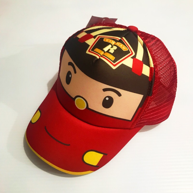 🎩帽子小舖🎩兒童網帽 棒球帽 救援小英雄 羅伊 Robocar 大紅色 透氣舒適 台灣製 可調節 童帽（安寶 波力）