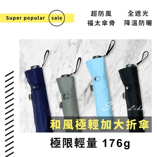【Hoswa雨洋傘】23吋加大傘 約176g和風極輕大手開折傘 福太專利抗斷防風傘骨 MIT福懋全遮光傘布/現貨深藍