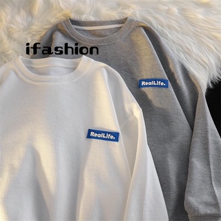 ifashion』華夫格 oversize 衛衣 寬松上衣 慵懶風 ins 風 情侶裝 長袖上衣