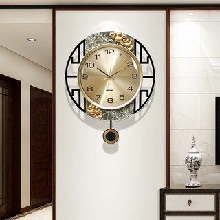 德信鐘錶/新中式掛鐘客廳靜音創意鐘表個性大氣輕奢搖擺時鐘時尚家用石英鐘