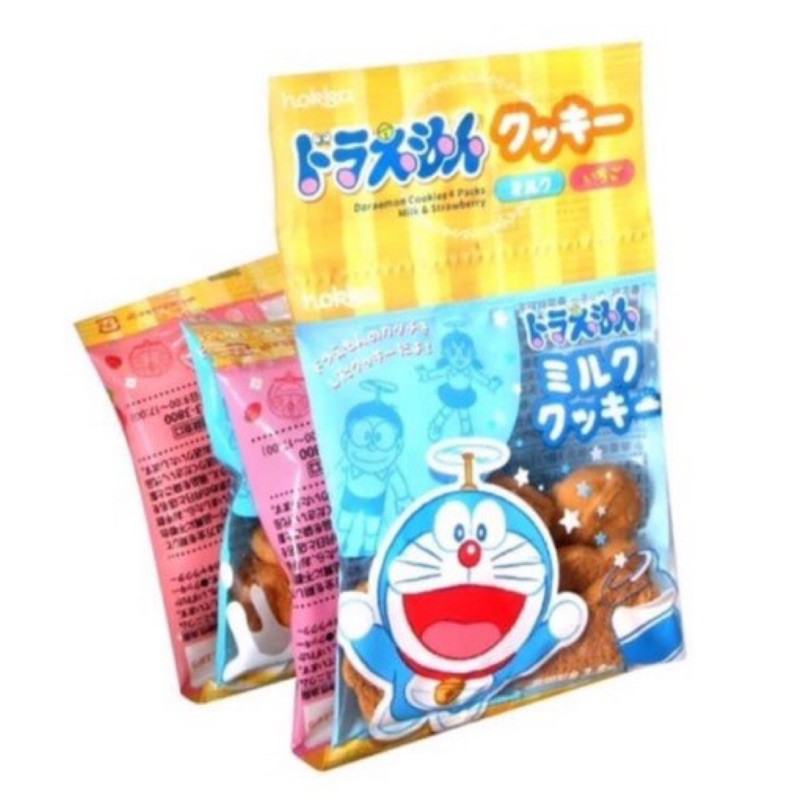 日本 Hokka 北陸製菓 哆啦A夢造形餅乾 牛奶口味&amp;草莓口味4連包