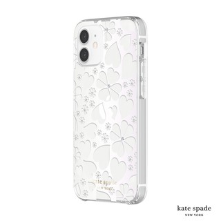 Kate Spade iPhone 12 mini 5.4吋 Clover Hearts 愛心/幸運草+白色鑲鑽透明殼