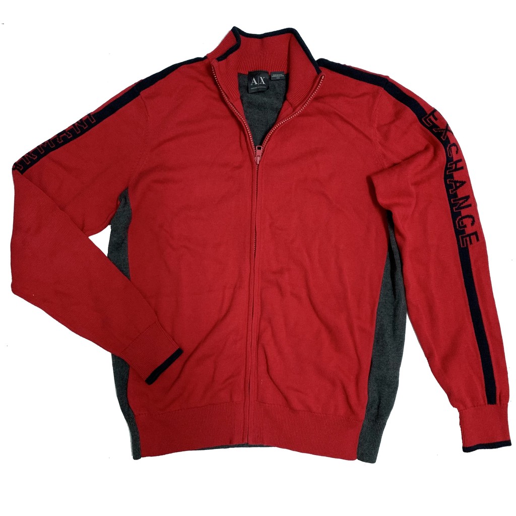 保留【保證真品】Armani Exchange AX 經典logo 紅黑對比色 立領針織衫外套 實品拍攝