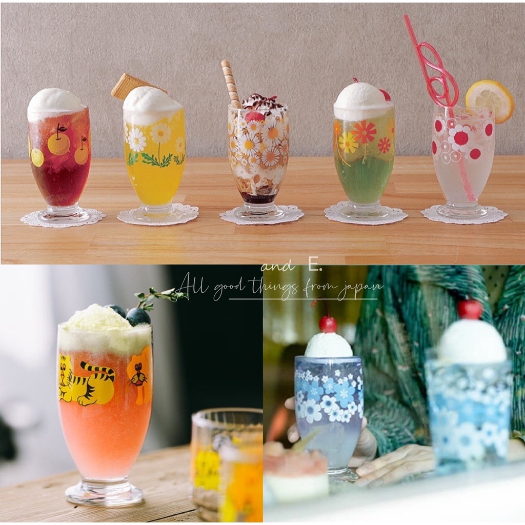 and E. 日本 ADERIA 石塚硝子 昭和年代 復刻玻璃杯 復古懷舊 玻璃杯 高腳杯 曲線杯 冰淇淋杯 日本製