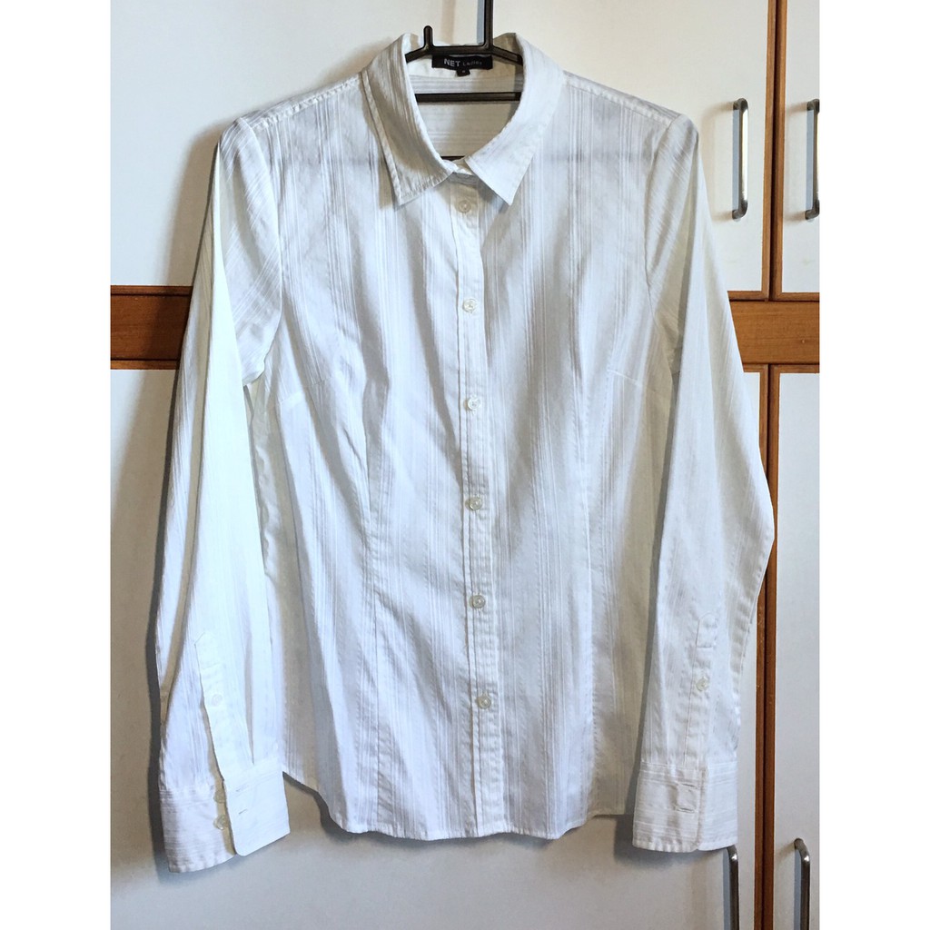 NET Ladies - 白色條紋長袖襯衫(二手8號)