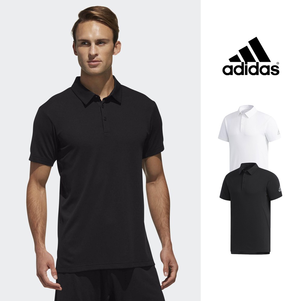 Adidas 黑/白 短袖T恤 運動 休閒 排汗 素色 素面 翻領 上衣 短T 基本款 Polo衫