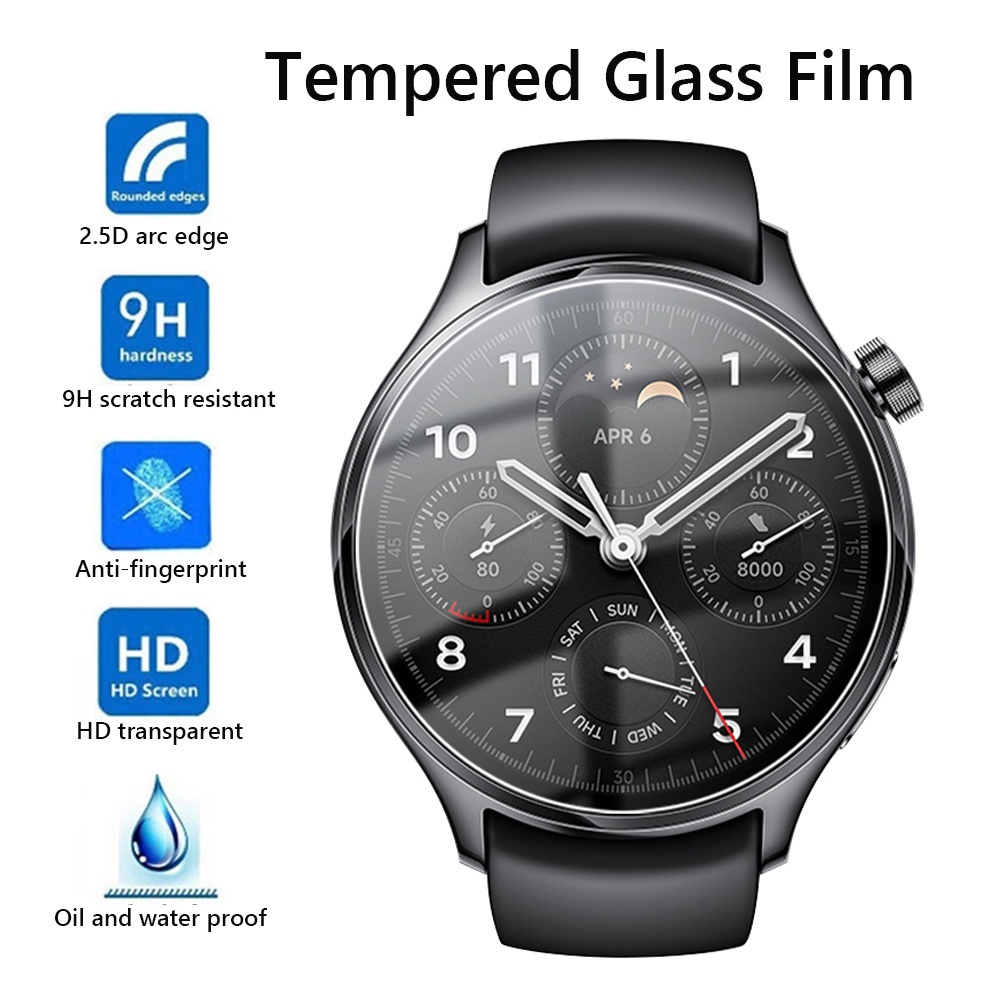 適用於小米 Mi Watch S1 Pro, Smartwatch 2.5D HD 透明 9H 鋼化玻璃膜, 全覆蓋超薄
