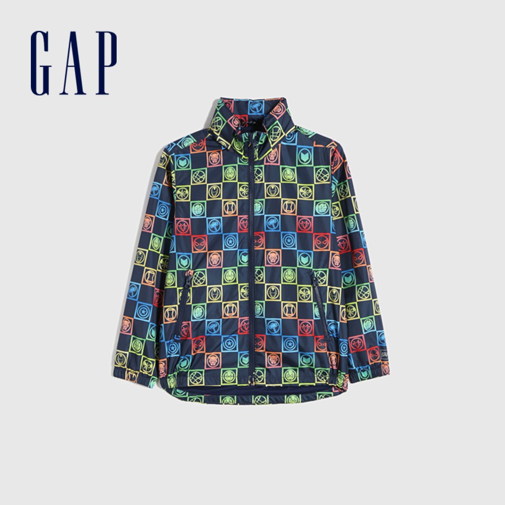 Gap 男童裝 Gap x Marvel漫威聯名 防曬隱藏式連帽外套-深藍色(682053)