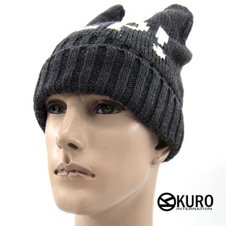 KURO-SHOP灰色HELP字母保暖 毛線帽 針織帽