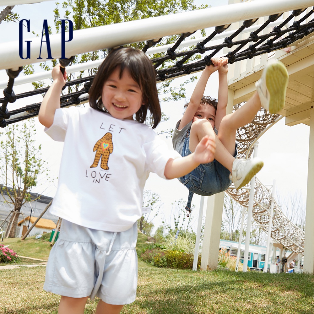 Gap 男幼童裝 Gap x FRANK APE藝術家聯名 Logo/印花短袖T恤-白色(867364)