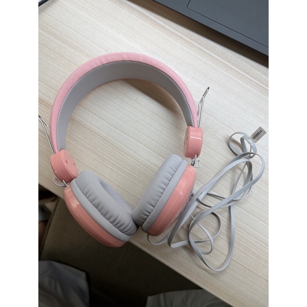 miniso名創優品 粉紅色耳機 耳罩式耳機 有線耳機