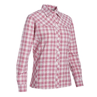 瑞多仕 DA2315 女涼感格子襯衫(長袖) 米白色/櫻紅色
