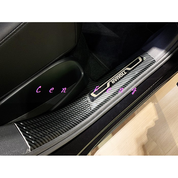 涔峰ＣＦ☆(碳纖)福斯VW New Tiguan 五人座專用 內迎賓踏板 後門內門檻條 不鏽鋼踏板 後門檻踏板 防刮飾板