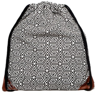 KURO-SHOP白色 菱形印花 束口 帆布材質 後背包