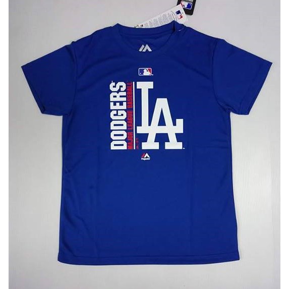 MLB Majestic-球隊 洛杉磯道奇 大LOGO圓領排汗T恤 6730205-008 藍