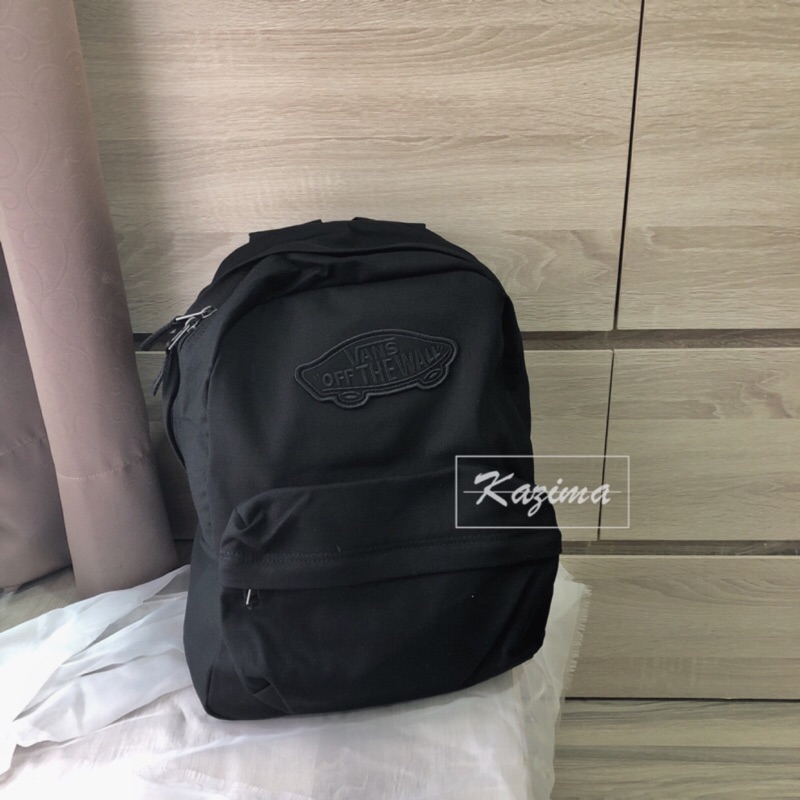 【Kazima】Vans Logo Backpack 帆布 素面 全黑 黑 後背包 背包 後背 書包 基本款 布包