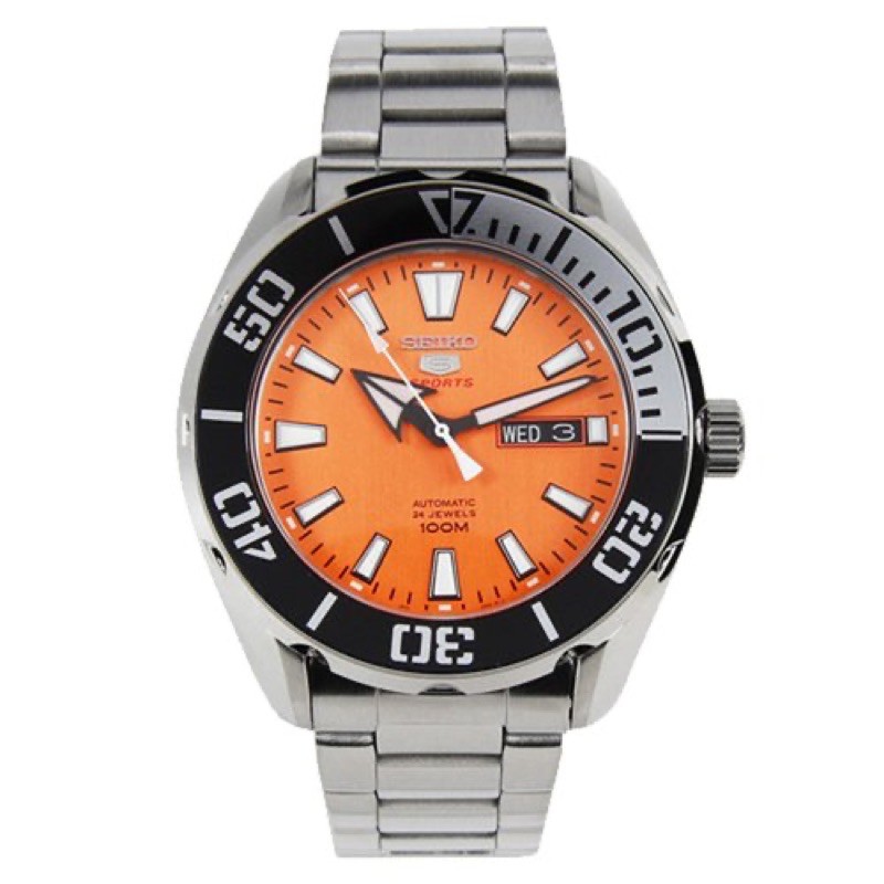 【SEIKO 精工】日本製🇯🇵潛水機械男錶 不鏽鋼錶帶 鮮橙橘 防水100米(SRPC55J1)