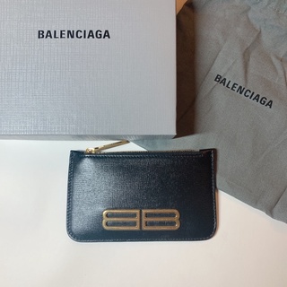 Balenciaga 巴黎世家BB黃銅LOGO拉鏈零錢卡夾包 黑 現貨