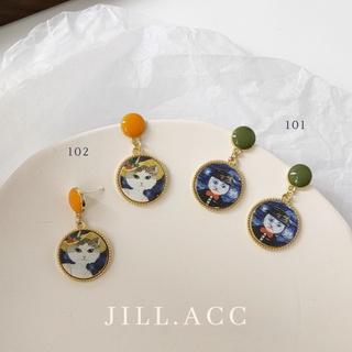 [JILL.ACC] 現貨 油畫貓咪耳環｜復古油畫 S925銀針 日韓風耳環 耳釘 耳飾 可愛 復古耳環 貓咪 耳環