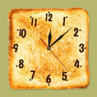 現貨創意寫實烤麵包方形現代掛鐘12英寸麵包店招牌面包餐廳時鐘美食家居藝術裝飾牆鍾靜音亞克力鐘錶禮物