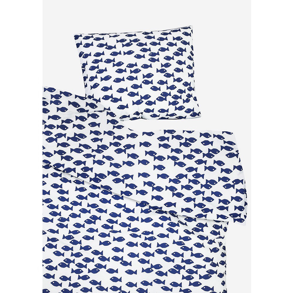 "台灣總代理" 有機棉被套枕套兩件組 – FISH BED SET, BLUE