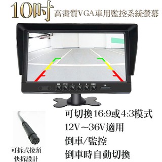 10吋 車用螢幕 航空接頭 輕薄機身 寬電壓車用螢幕 大貨車 大卡車 巴士 汽車 高畫質顯示
