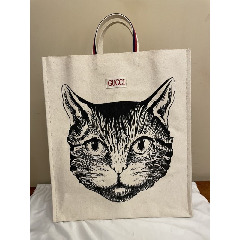 Gucci 貓咪布手提包 蝦皮購物