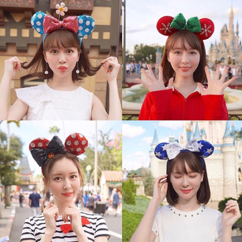 美國帶回 迪士尼樂園disney米妮耳朵亮片髮箍頭箍頭飾 蝦皮購物