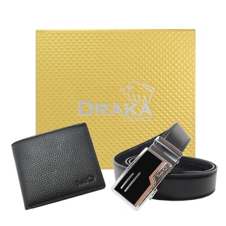 DRAKA 達卡 - 新年禮盒/過年禮盒/黃金禮盒 真皮皮夾+自動皮帶-7302/多卡窗格