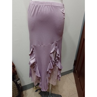復古品牌紫色荷葉蕾絲彈性腰圍長裙M-L號旋轉51