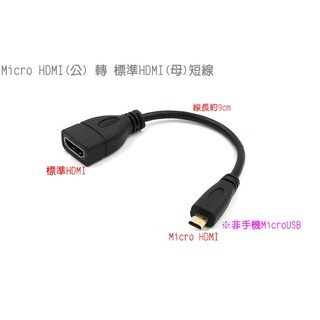 Micro HDMI公 轉 to 標準HDMI母短線 轉接線 轉接頭 Type D公 Type A母轉換器
