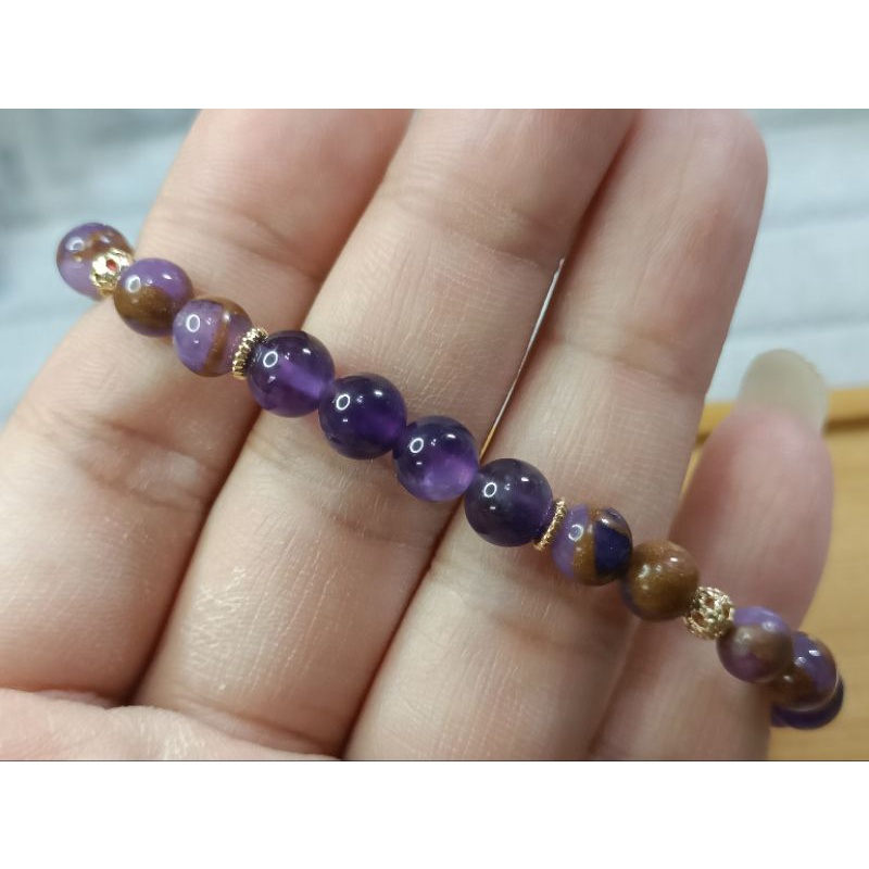 🎼紫水晶🎶抽拉式手繩手鍊🎵金彩石🎼18k包金🎶韓國蠟繩🎵