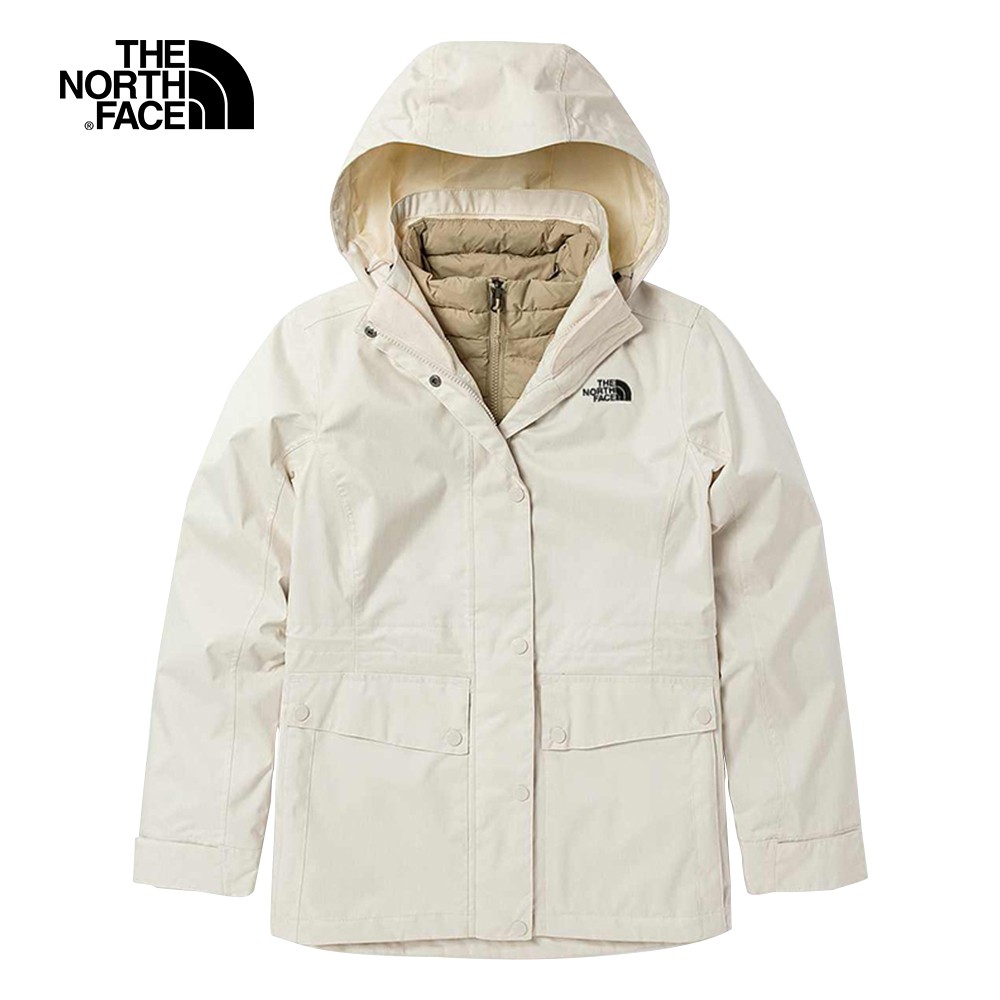 The North Face 女 防水透氣保暖連帽三合一外套 米白色 NF0A7QRA228