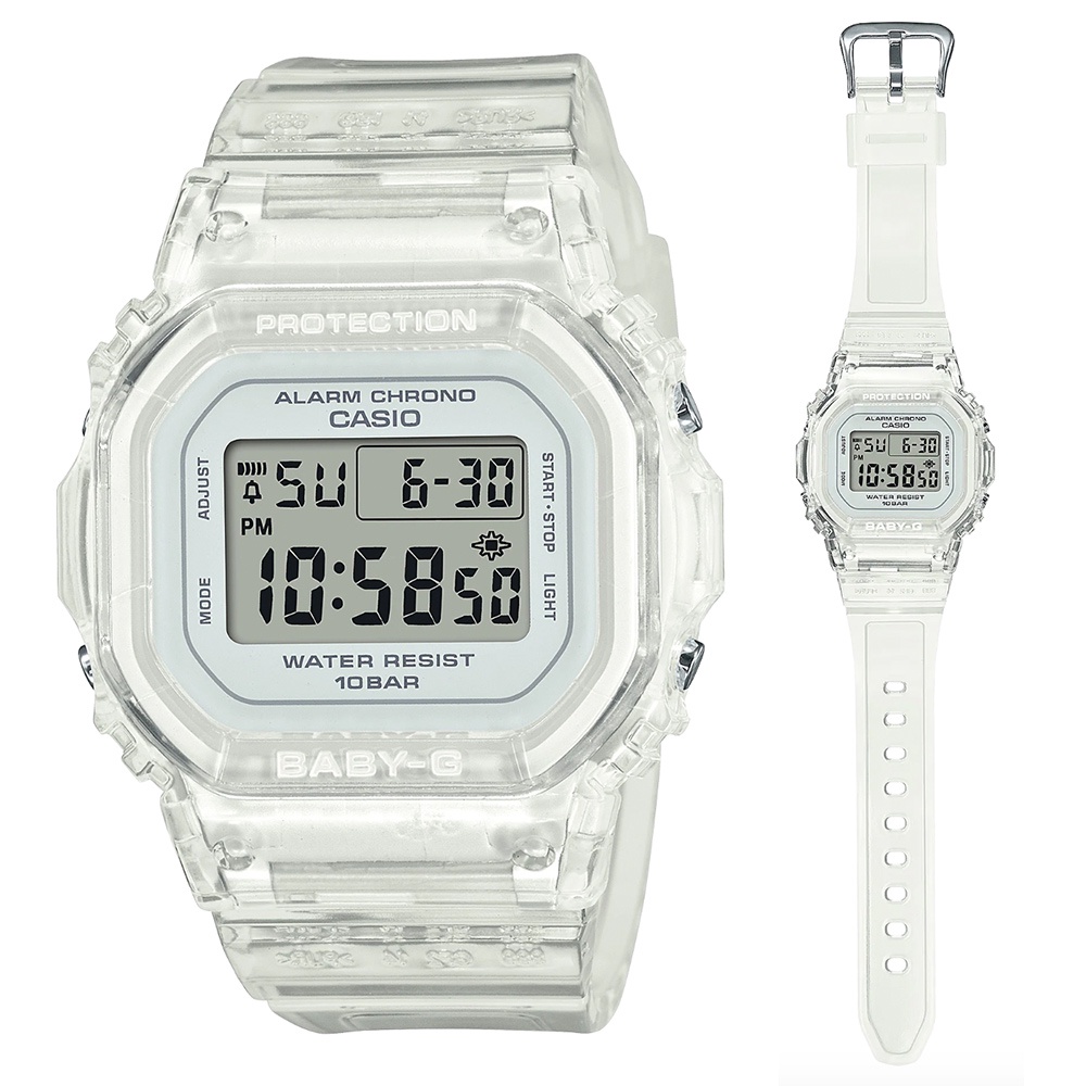 【CASIO 卡西歐】BABY-G 纖薄經典方形電子錶-半透明(BGD-565S-7)
